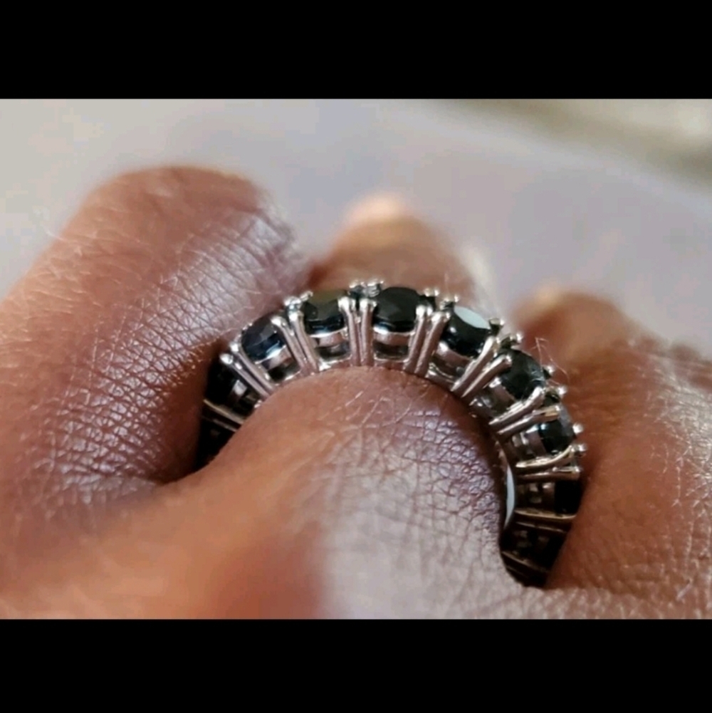 Midnight Sapphire Eternity Band Ring Platinum Plated Size 8 - Picture 4 of 9